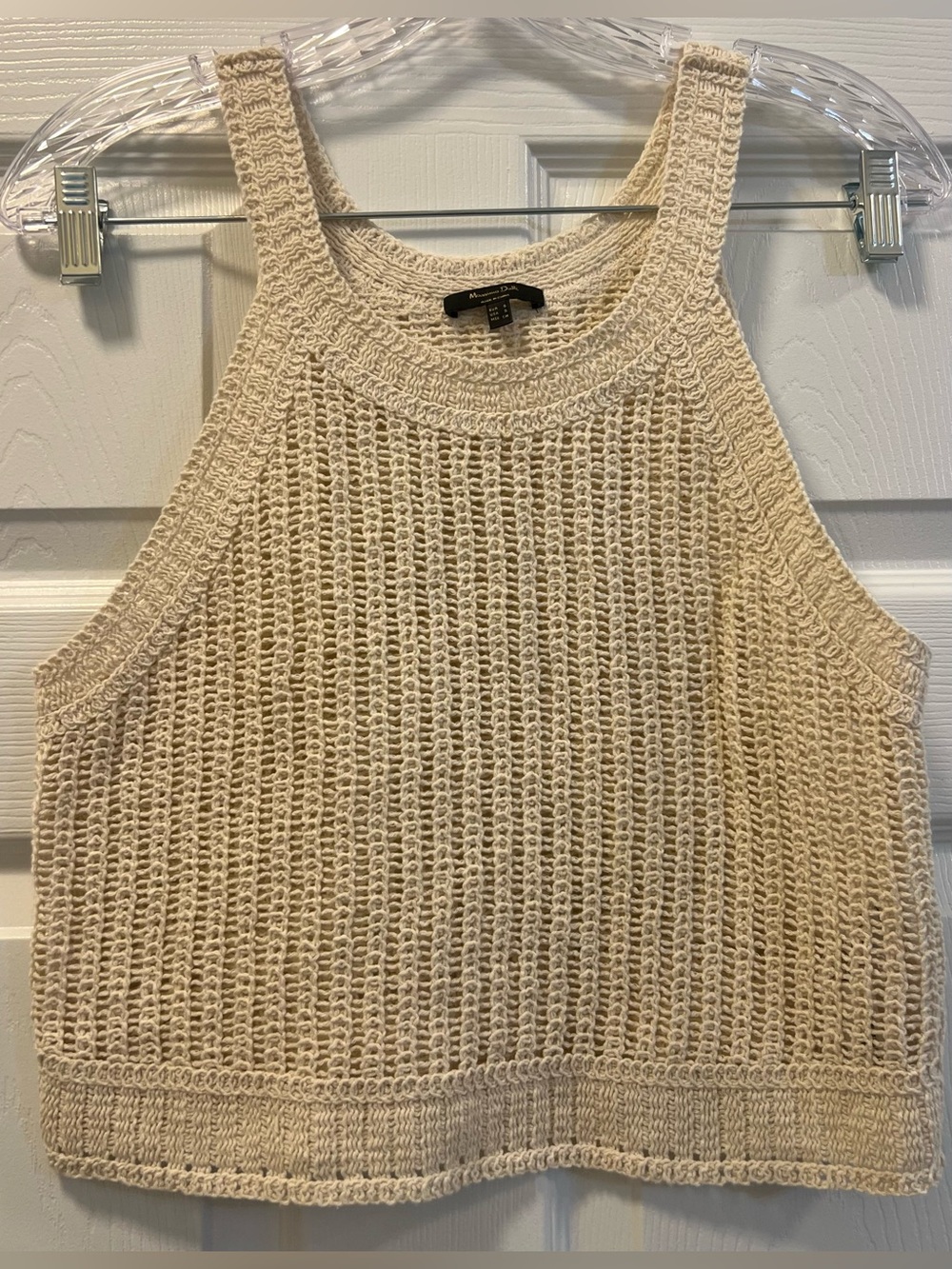 Massimo Dutti Cream Crochet Crop Tank, size Small.